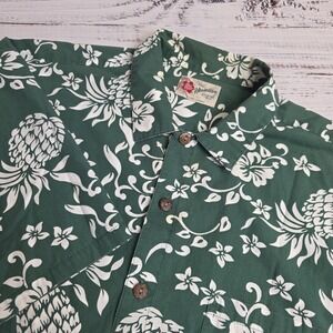 Hilo Hattie The Hawaiian Original Mens Green Floral Pineapples Button Shirt XL